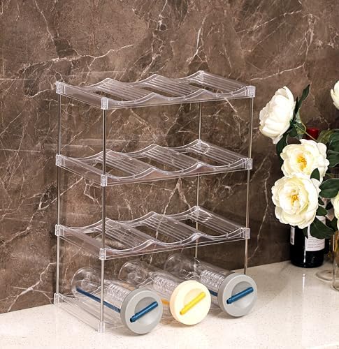 IEEK Plastic Stackable Bottle Storage Rack with 2 Tiers and 3 Bottles