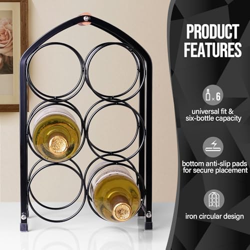 Drincarier 6 Bottle Countertop Wine Rack - Modern Black Metal 3 Tier Stand 1