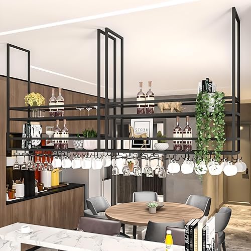 Ceiling Wine Glass Rack 2-Tier Metal Storage Shelf