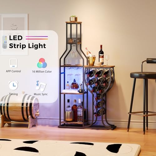 HavenlyYouth 5-Tier Freestanding Wine Cabinet with RGB Lighting 1