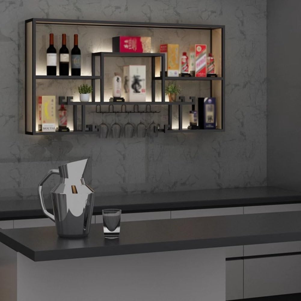 SilteD Wall-Mounted Wine Rack with LED Industrial Style Black 120x80x20cm