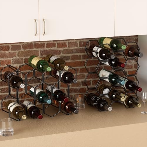 Buruis 14-Bottle Modern Metal Wine Rack - Black