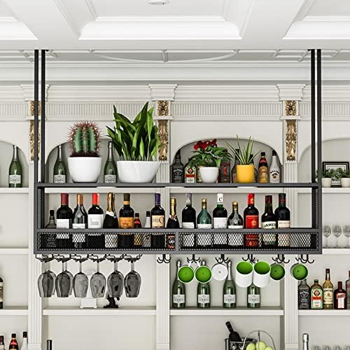 LUCEAE Industrial Hanging Wine Rack with Lights Bar Ceiling Mounted 10030Cm