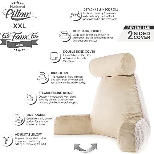 Husband Pillow XXL Reversible Faux Fur Reading Pillow