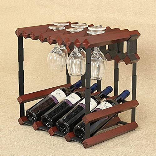 Freestanding Wine Rack 4 Bottles Pine Wood and Steel Holder