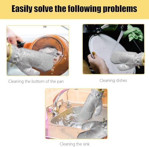 Realand 2 Pairs Dish Washing Gloves with Non Scratch Sponges