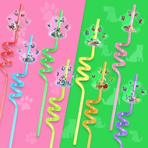 FZR Legend 24Pcs Glitter Paw Drinking Straws with 2Pcs Straw Cleaning Brushes