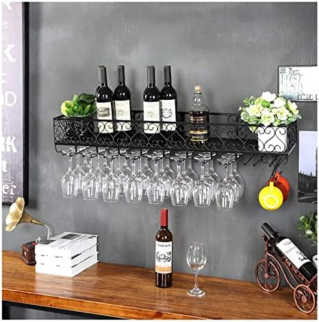 ALDEPO Wall-Mounted Wine Rack with Glass Holder Black Organizer