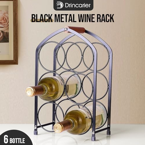 Drincarier 6 Bottle Countertop Wine Rack - Modern Black Metal 3 Tier Stand 1