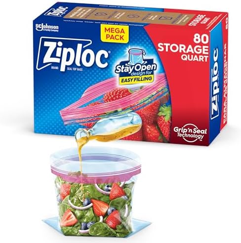 Ziploc Quart Food Storage Bags 80 Count Stay Open