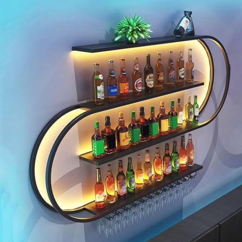 RAJYQODIS Wall Mounted Wine Rack 4-Tier Black Industrial