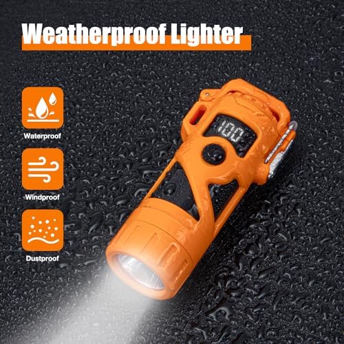 LcFun Rechargeable Waterproof Dual Arc Plasma Lighter with Flashlight and Battery Display