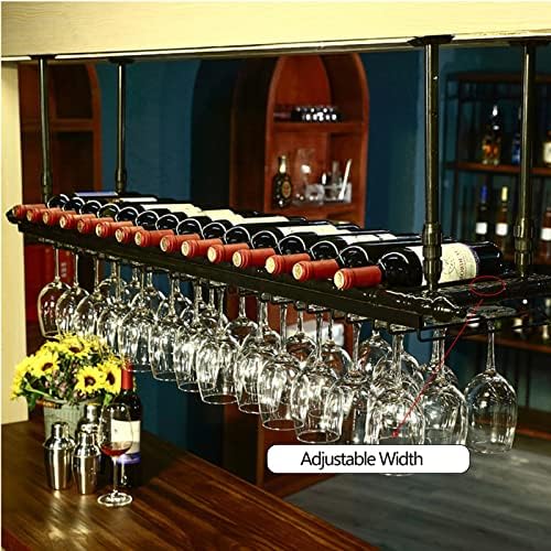 Suuim Metal Ceiling Wine Rack Holder with Adjustable Stemware