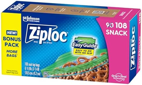 Ziploc Snack Bags with EasyGuide Texture 108 Count