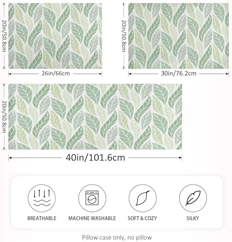 TSENQUE Geometric Green Leaves Pattern Satin Pillow Case