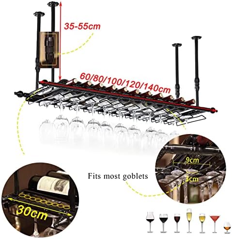 Industrial Black Metal Wine Glass Holder 120x30cm