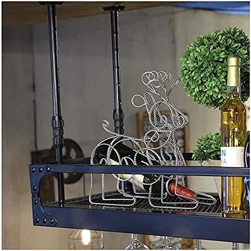 Ceiling Hanging Wine Rack with Glass Holder Shelf 80x35cm Bronze Black