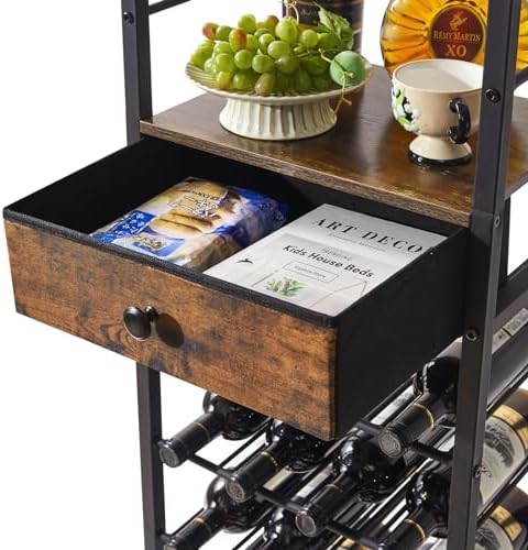 IBUYKE 4-Tier Freestanding Wine Rack with Storage Drawer