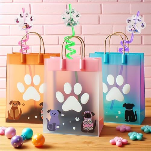FZR Legend 24Pcs Glitter Paw Drinking Straws with 2Pcs Straw Cleaning Brushes