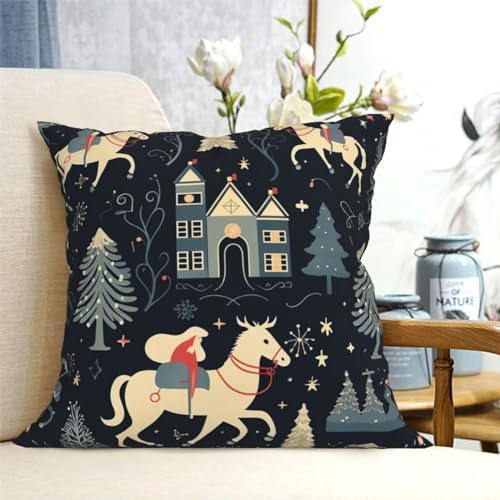 Ogniwo House Deer Tree Christmas Throw Pillow Soft 12x12 Inch Cushion Case
