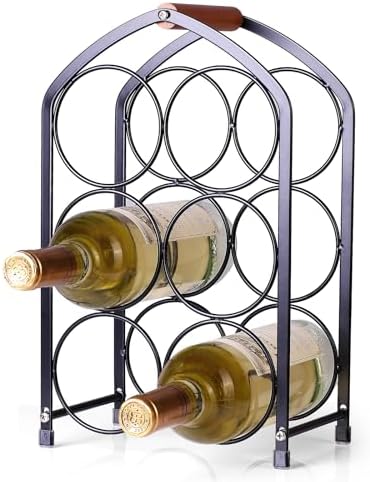 Drincarier 6 Bottle Countertop Wine Rack - Modern Black Metal 3 Tier Stand 1