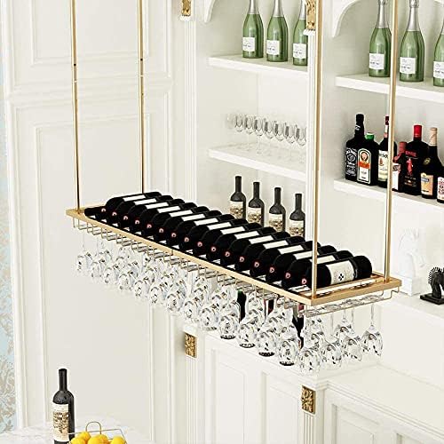Ceiling Hanging Wine Rack with Glass Holder Shelf 80Cm27Cm Simple Style Iron Frame