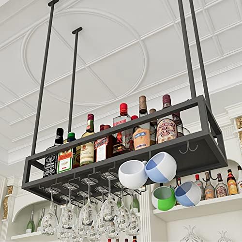Black Wine Rack with Glass Holder 2-in-1 Stemware Bottle Storage