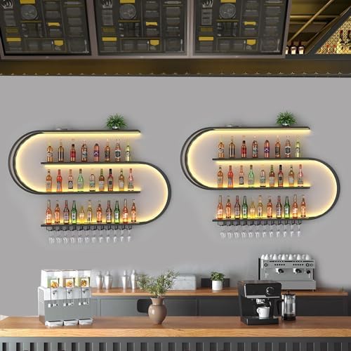 RAJYQODIS Wall Mounted Wine Rack 4-Tier Black Industrial