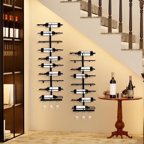 16 Bottle Wall Mount Wine Rack with Glass Holder Black