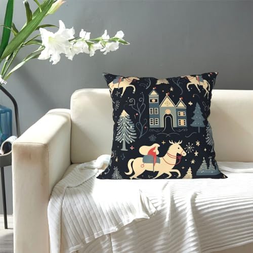 Ogniwo House Deer Tree Christmas Throw Pillow Soft 12x12 Inch Cushion Case