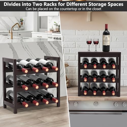 24 Bottle Wine Rack Dark Brown Bamboo