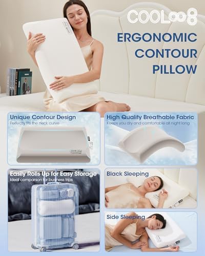 Cooloo8 Ultra-Thin Memory Foam Queen Pillow for Neck Pain Relief