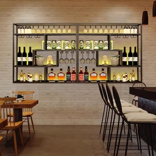 118in Wall Mounted Wine Rack with Glass Holder 4-Tier Industrial Design Black