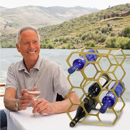 AT-VALY 14 Bottle Countertop Wine Rack Gold