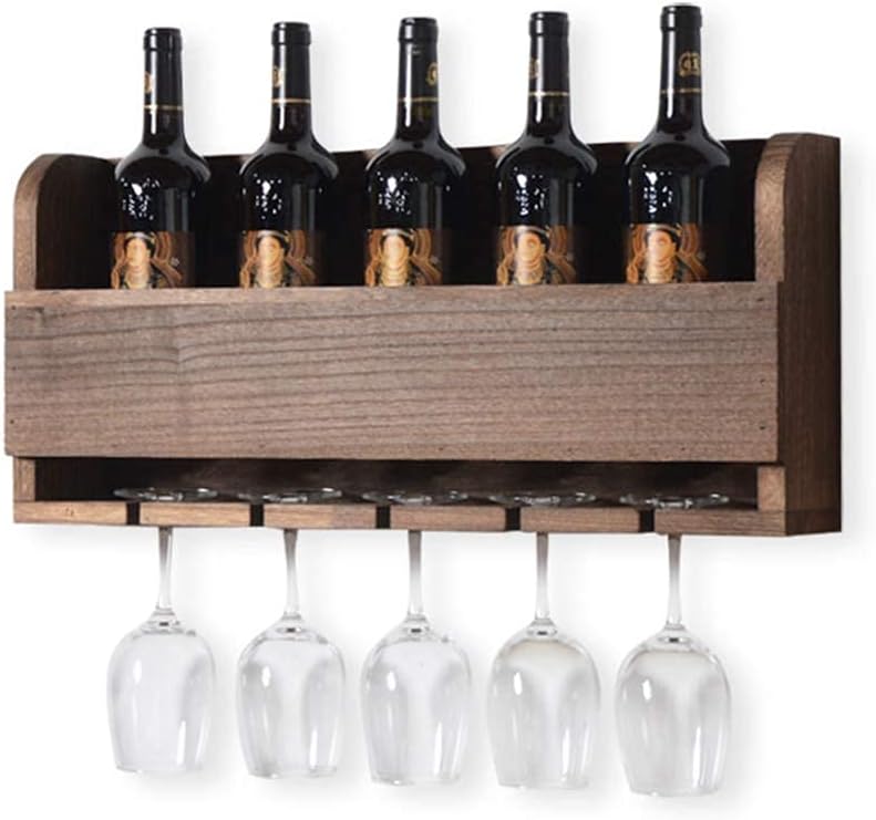 BOCbco Wall-Mounted Wine Rack 5 Bottles 5 Glasses
