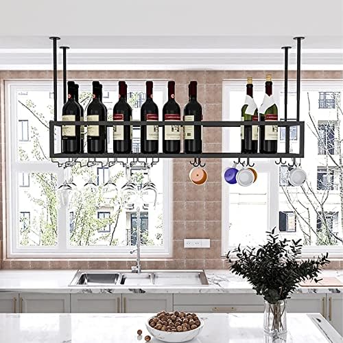 Industrial Black Wine Rack with Stemware Storage