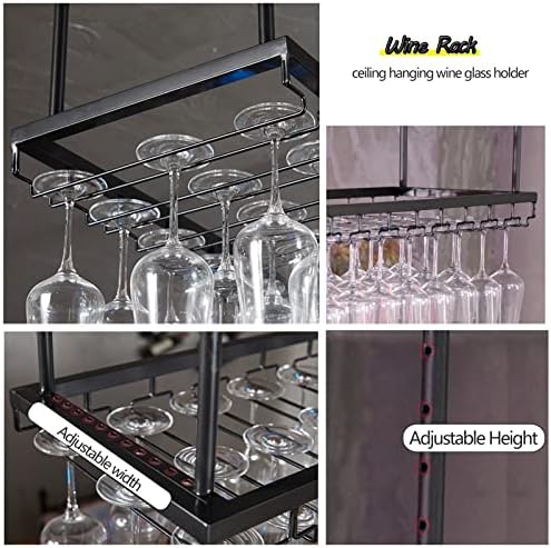 Suuim Adjustable Ceiling Wine Holder with Glasses Rack