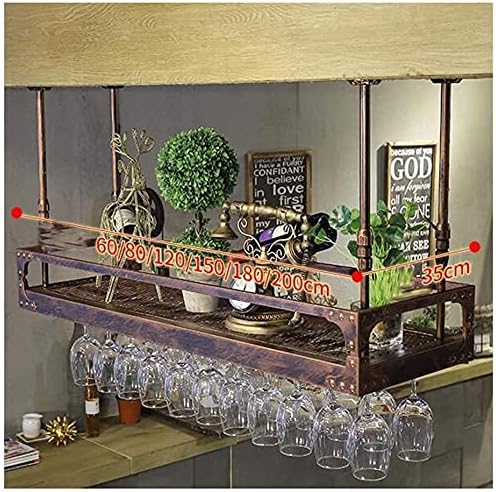 Ceiling Hanging Wine Rack with Glass Holder Shelf 80x35cm Bronze Black