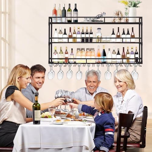 Wall Mounted Wine Rack 3 Tiers Gold Metal