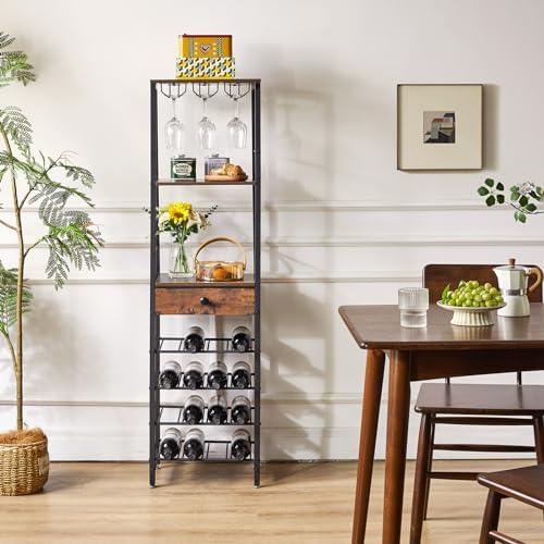 IBUYKE 4-Tier Freestanding Wine Rack with Storage Drawer