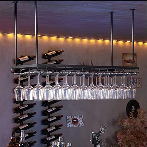 Suuim Adjustable Ceiling Wine Holder with Glasses Rack