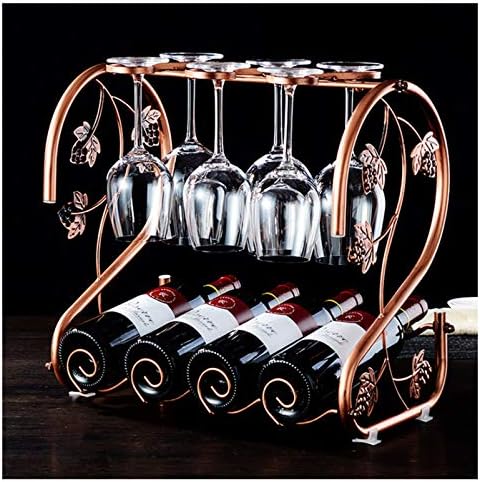 BOCbco Wrought Iron Wine Rack with 4 Bottles and 6 Stemware Holders