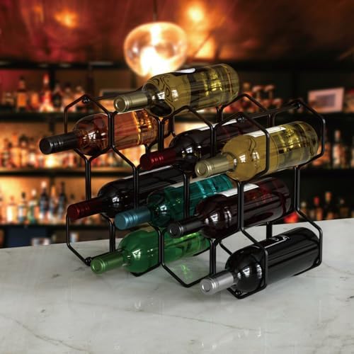 Buruis 14-Bottle Modern Metal Wine Rack - Black