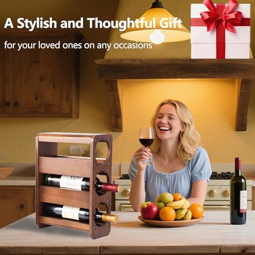 Satu Brown 3 Bottle Wine Rack Pine Wood Holder