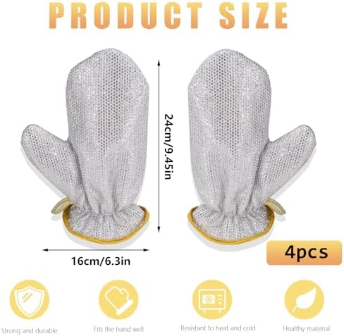 Realand 2 Pairs Dish Washing Gloves with Non Scratch Sponges