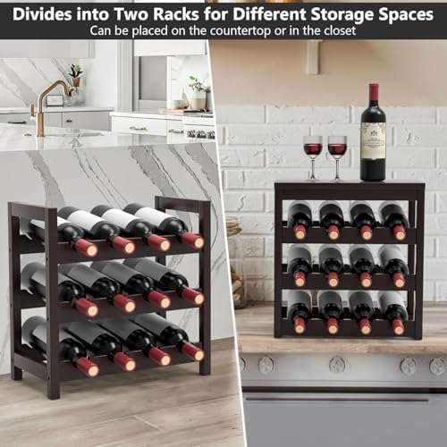 FoverOne 24-Bottle Bamboo Freestanding Wine Rack - Dark Brown
