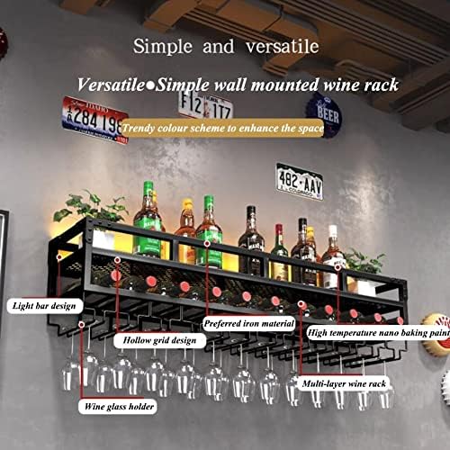 ZJDYDY 2-Layer Floating Wall Mounted Wine Rack with LED Light