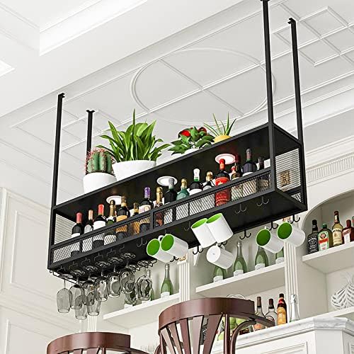 LUCEAE Industrial Hanging Wine Rack with Lights Bar Ceiling Mounted 10030Cm