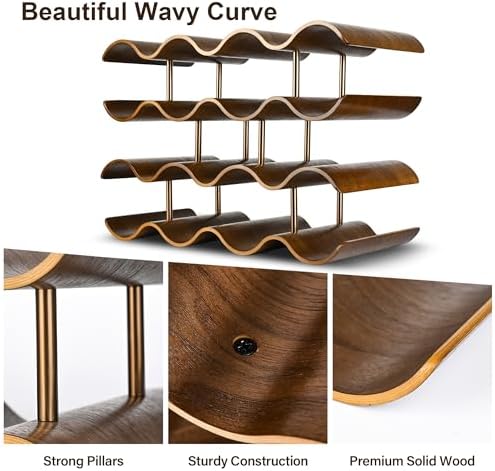 TRUDING 14 Bottle Tabletop Wine Rack with 4 Tier Walnut Wavy Design