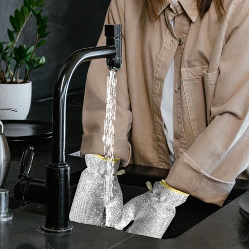 Realand 2 Pairs Dish Washing Gloves with Non Scratch Sponges
